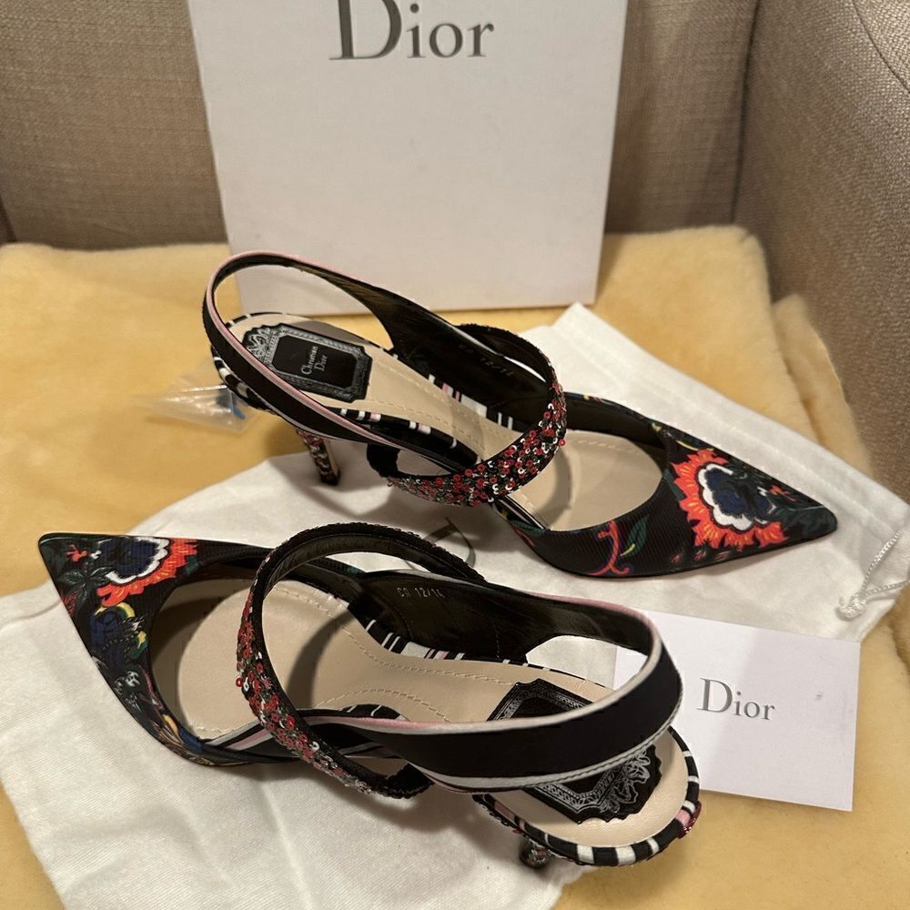 Christian Dior floral satin printed slingback pumps size 41,5, NIB - Picture 4 of 13